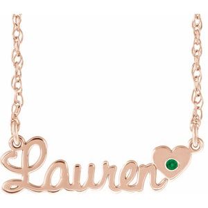 14K Rose Gold-Plated Sterling Silver Imitation Emerald Script Single Name 16" Necklace