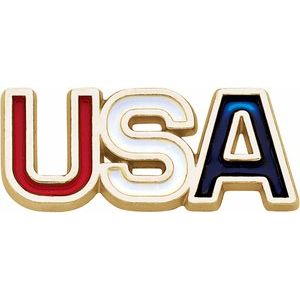 14K Yellow Gold with Red, White, & Blue Epoxy 19.5x8.25 mm USA Lapel Pin