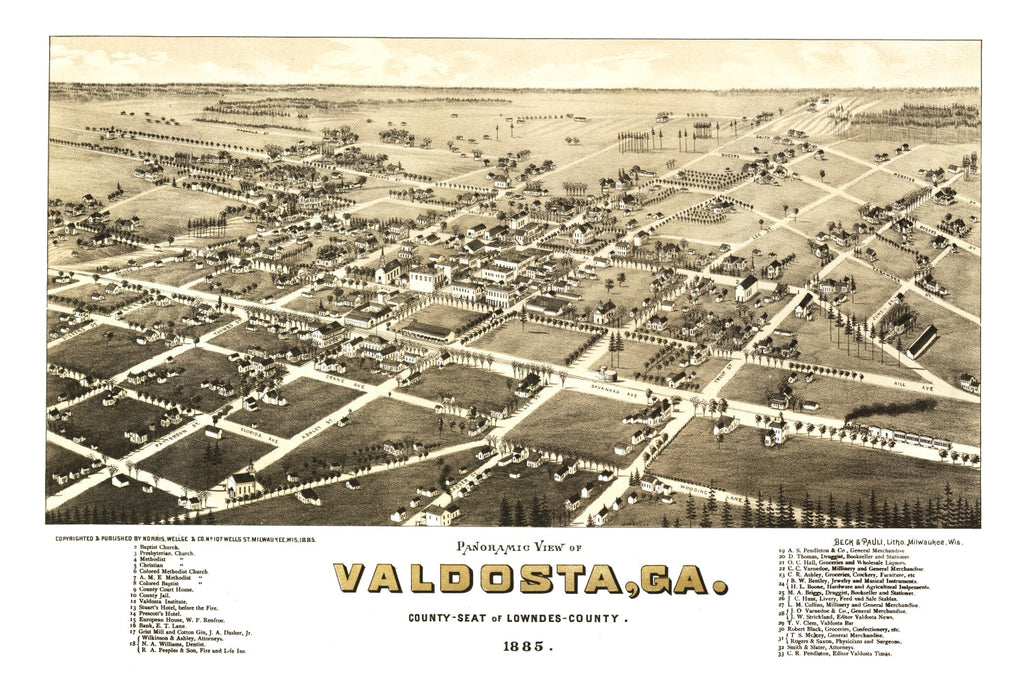 Vintage Map of Valdosta, Georgia 1885