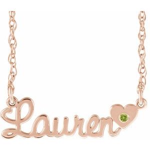 14K Rose Gold-Plated Sterling Silver Imitation Peridot Script Single Name 16" Necklace