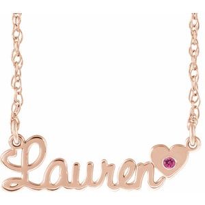 14K Rose Gold-Plated Sterling Silver Imitation Pink Tourmaline Script Single Name 16" Necklace