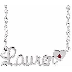 10K White Gold Imitation Ruby Script Single Name 16" Necklace