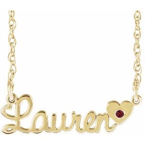 14K Yellow Gold-Plated Sterling Silver Imitation Ruby Script Single Name 18" Necklace