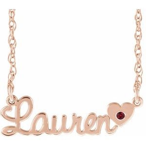 14K Rose Gold-Plated Sterling Silver Imitation Ruby Script Single Name 18" Necklace