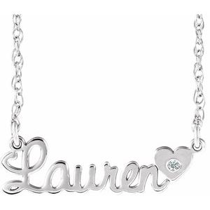 14K White Gold Imitation White Cubic Zirconia Script Single Name 16" Necklace