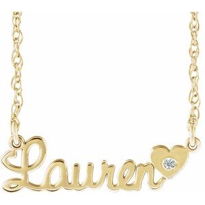 14K Yellow Gold Imitation White Cubic Zirconia Script Single Name 18" Necklace