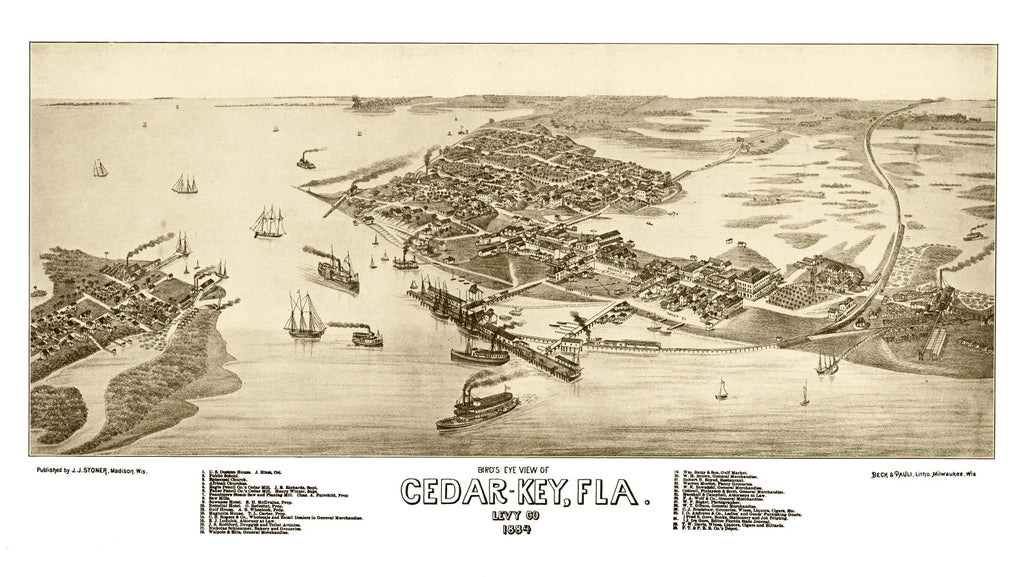 Vintage Map of Cedar Key, Florida 1884