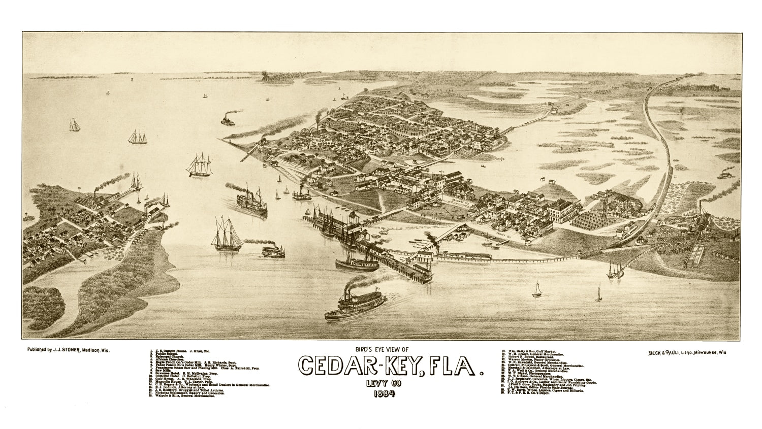 Vintage Map of Cedar Key, Florida 1884