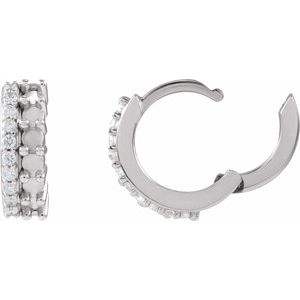14K White Gold 2 mm Round 1/8 CTW Natural Diamond Semi-Set Huggie Hoop Earrings