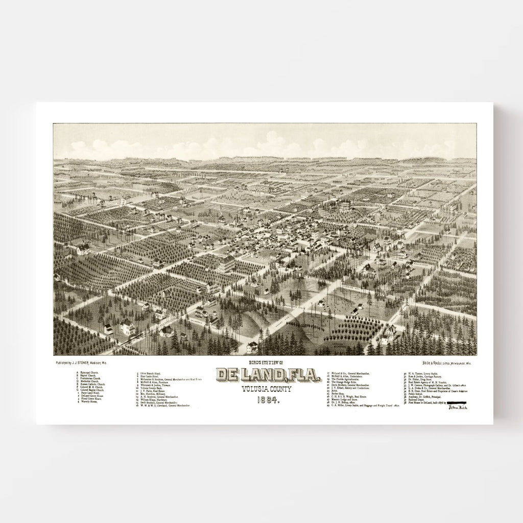Vintage Map of De Land, Florida 1884