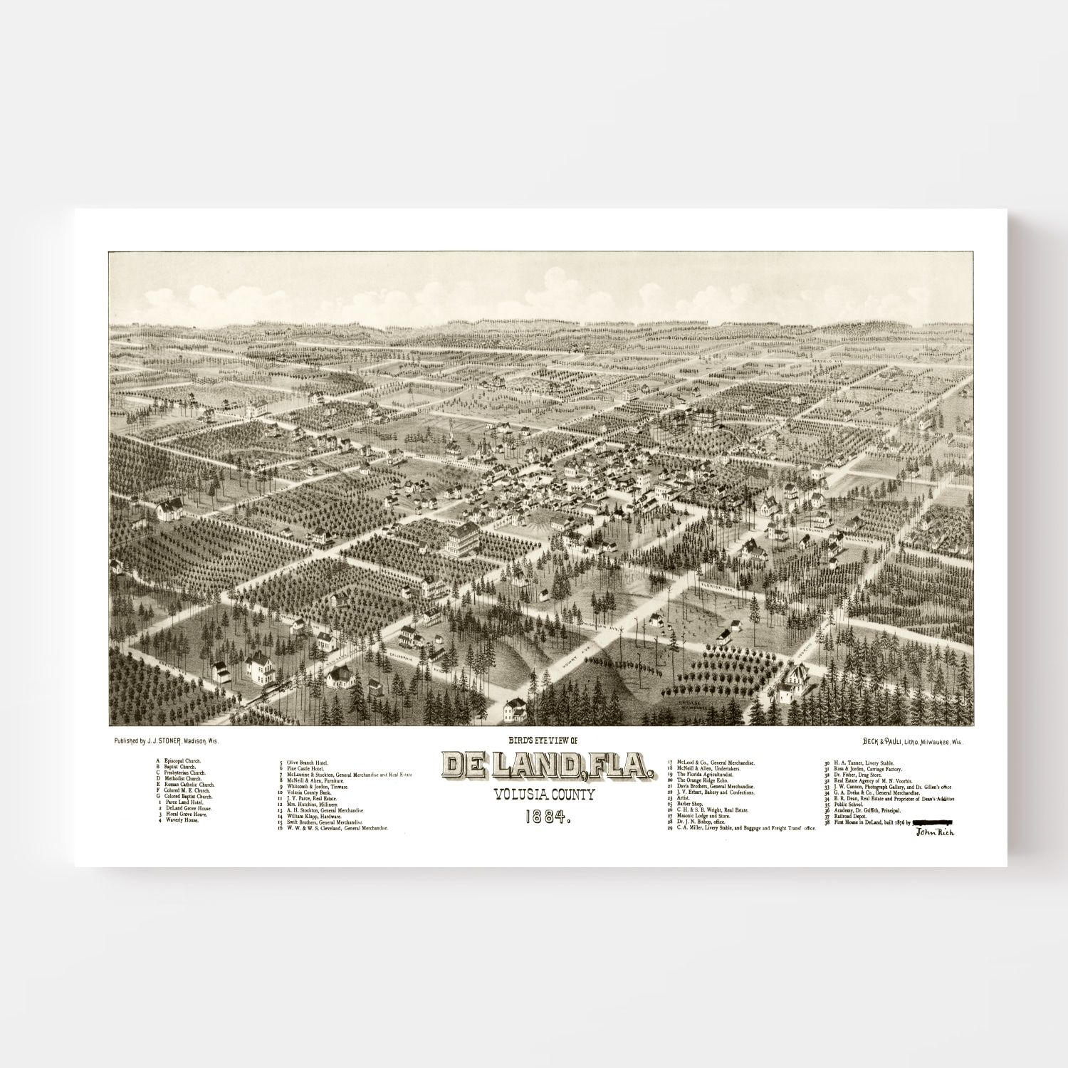 Vintage Map of De Land, Florida 1884