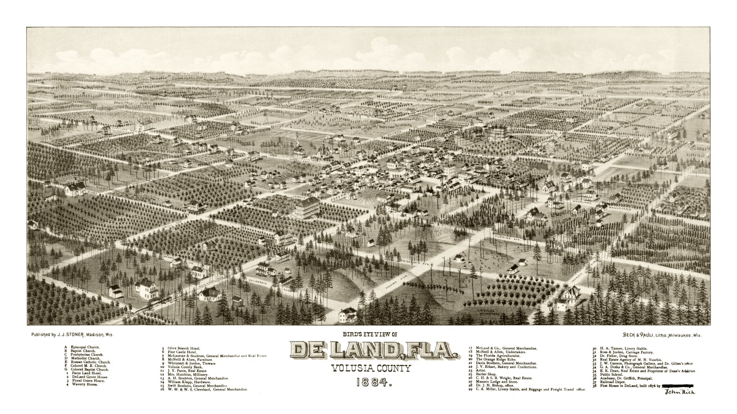Vintage Map of De Land, Florida 1884