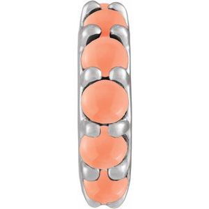 Platinum Natural Pink Coral Cabochon Spacer Charm/Pendant