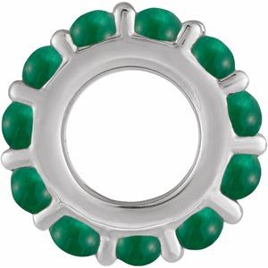 14K White Gold Natural Emerald Cabochon Spacer Charm/Pendant – image 2