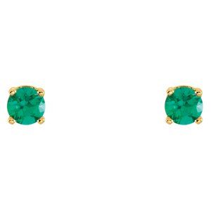 14K Yellow Gold Lab-Grown Emerald Youth Earrings – image 2