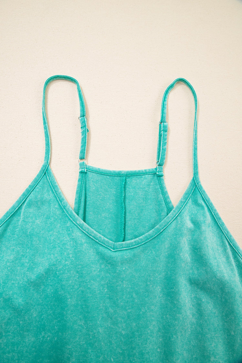 Mineral Wash Spaghetti Strap Pocketed Romper