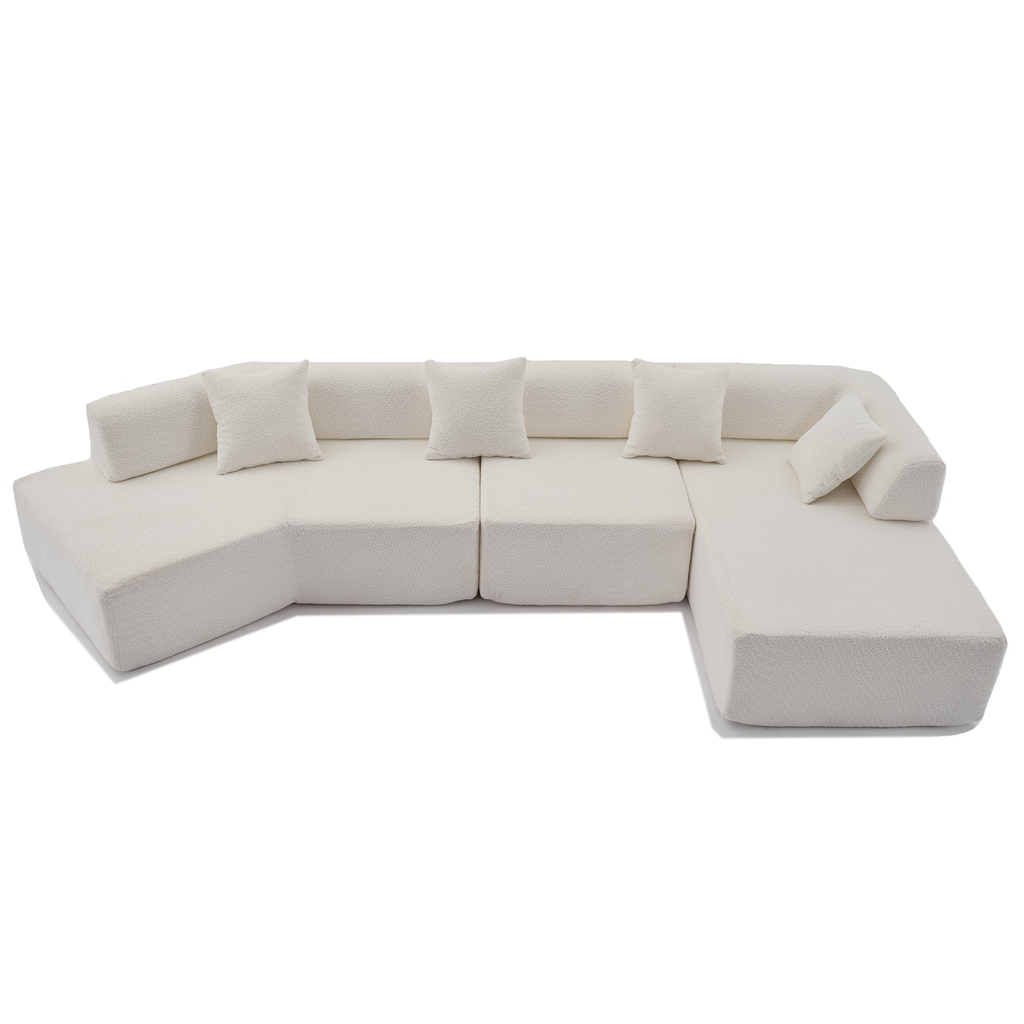 [NEW ARRIVED] [VIDEO PROVIDED]Modern Minimalist 140' L-Shape Couch ,No Assembly Required,Boucle,Modular Sofa ,Couch with Chaise,Free Combination Foam-Filled Sofa, 4 Seats,White