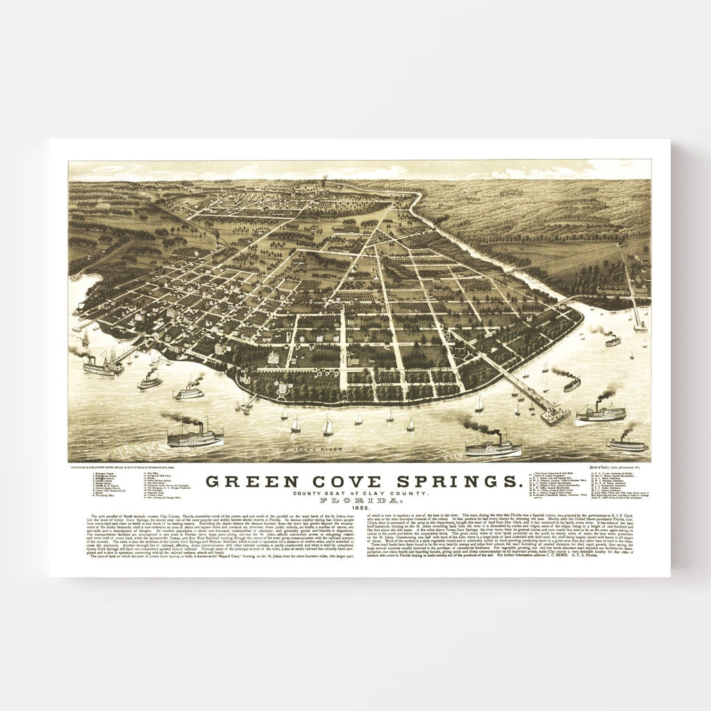 Vintage Map of Green Cove Springs, Florida 1885
