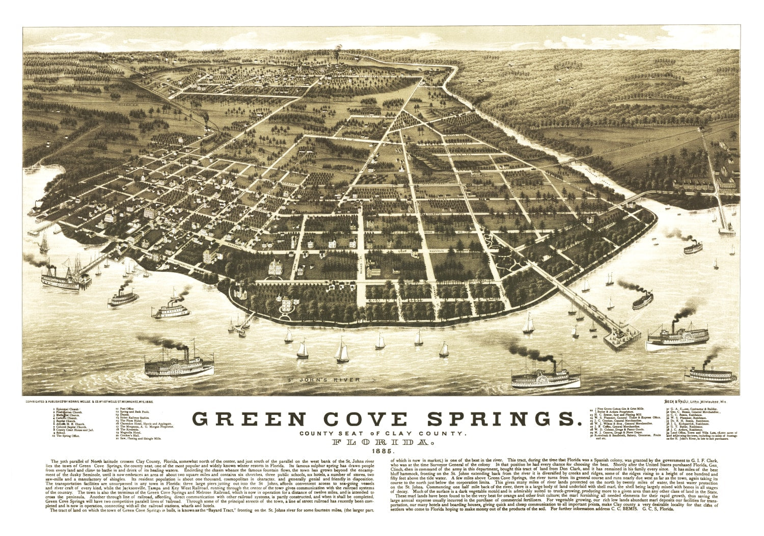 Vintage Map of Green Cove Springs, Florida 1885