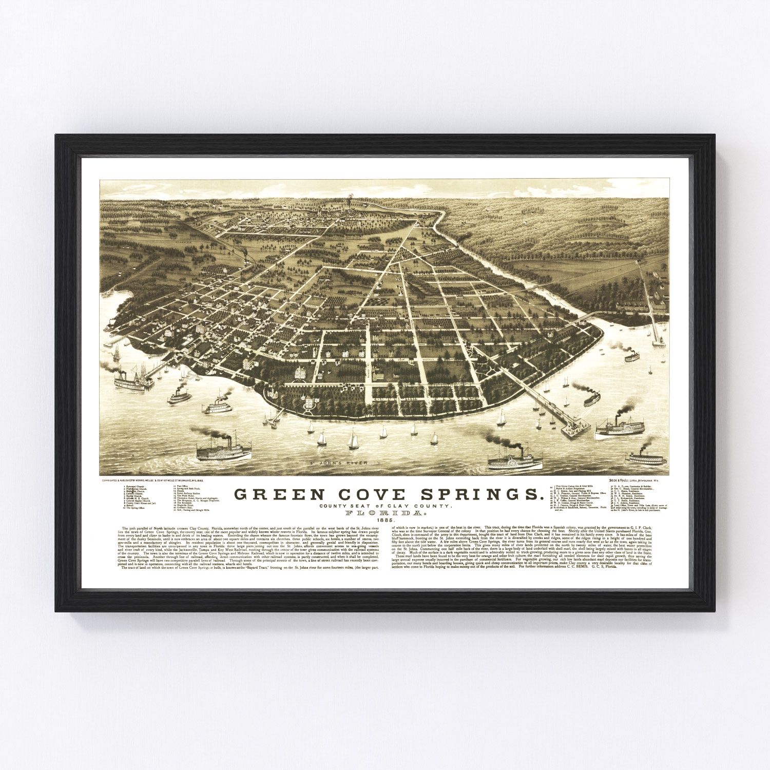 Vintage Map of Green Cove Springs, Florida 1885