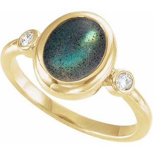 14K Yellow Gold Natural Labradorite & 1/8 CTW Natural Labradorite Cabochon Ring