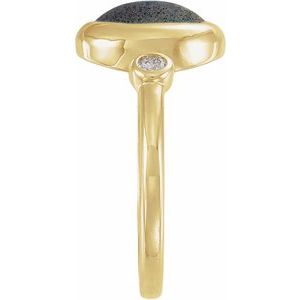 14K Yellow Gold Natural Labradorite & 1/8 CTW Natural Labradorite Cabochon Ring