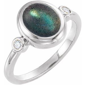 Platinum Natural Labradorite & 1/8 CTW Natural Labradorite Cabochon Ring