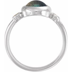 14K White Gold Natural Labradorite & 1/8 CTW Natural Labradorite Cabochon Ring