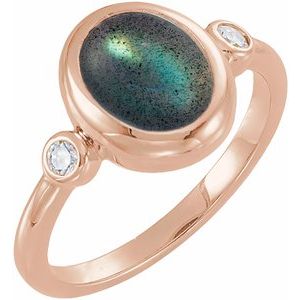 14K Rose Gold Natural Labradorite & 1/8 CTW Natural Labradorite Cabochon Ring