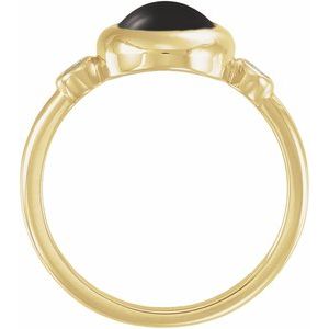 14K Yellow Gold Natural Black Onyx & 1/8 CTW Natural Onyx Cabochon Ring