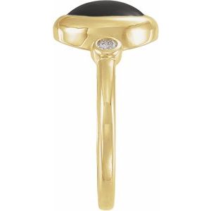 14K Yellow Gold Natural Black Onyx & 1/8 CTW Natural Onyx Cabochon Ring