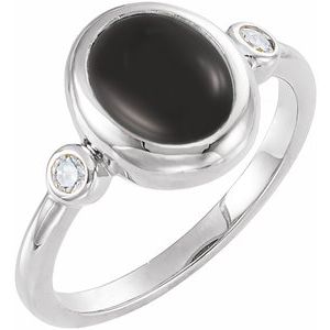 14K White Gold Natural Black Onyx & 1/8 CTW Natural Onyx Cabochon Ring