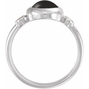 Platinum Natural Black Onyx & 1/8 CTW Natural Onyx Cabochon Ring