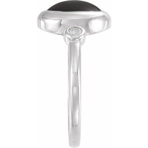 Platinum Natural Black Onyx & 1/8 CTW Natural Onyx Cabochon Ring