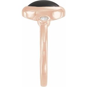 14K Rose Gold Natural Black Onyx & 1/8 CTW Natural Onyx Cabochon Ring