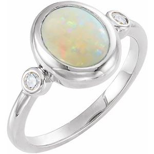 Platinum Natural Ethiopian Opal & 1/8 CTW Natural Ethiopian Opal Cabochon Ring