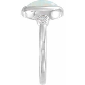 14K White Gold Natural Ethiopian Opal & 1/8 CTW Natural Ethiopian Opal Cabochon Ring