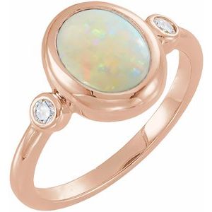 14K Rose Gold Natural Ethiopian Opal & 1/8 CTW Natural Opal Cabochon Ring
