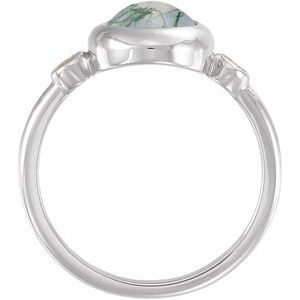 Platinum Natural Moss Agate & 1/8 CTW Natural Diamond Cabochon Ring