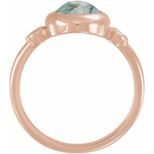 14K Rose Gold Natural Moss Agate & 1/8 CTW Natural Diamond Cabochon Ring