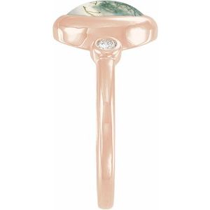 14K Rose Gold Natural Moss Agate & 1/8 CTW Natural Diamond Cabochon Ring