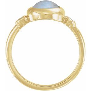 14K Yellow Gold Natural Rainbow Moonstone & 1/8 CTW Natural Moonstone Cabochon Ring