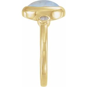 14K Yellow Gold Natural Rainbow Moonstone & 1/8 CTW Natural Moonstone Cabochon Ring