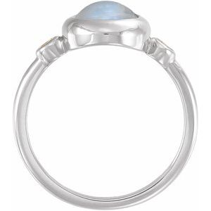 Sterling Silver Natural Rainbow Moonstone & 1/8 CTW Natural Moonstone Cabochon Ring