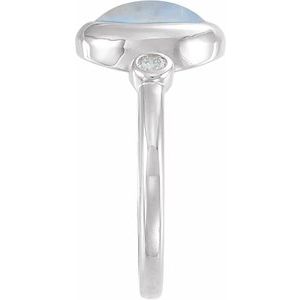 14K White Gold Natural Rainbow Moonstone & 1/8 CTW Natural Moonstone Cabochon Ring