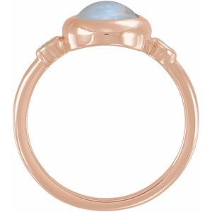 14K Rose Gold Natural Rainbow Moonstone & 1/8 CTW Natural Moonstone Cabochon Ring