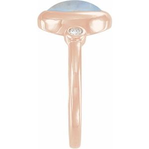 14K Rose Gold Natural Rainbow Moonstone & 1/8 CTW Natural Moonstone Cabochon Ring