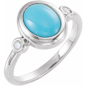 Sterling Silver Natural Turquoise & 1/8 CTW Natural Turquoise Cabochon Ring