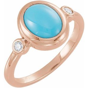 14K Rose Gold Natural Turquoise & 1/8 CTW Natural Turquoise Cabochon Ring