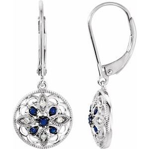 14K White Gold Natural Blue Sapphire & .07 CTW Natural Diamond Earrings